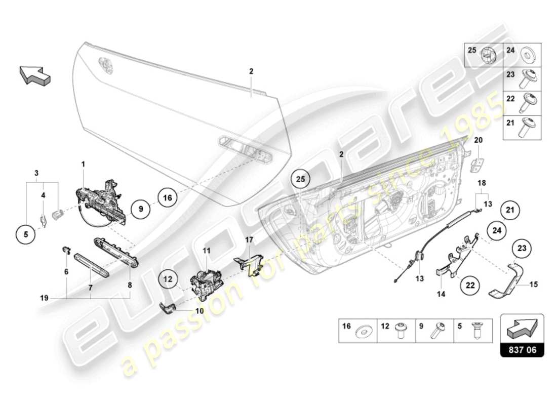 lamborghini tecnica (2023) poignée de porte, interne schéma des pièces