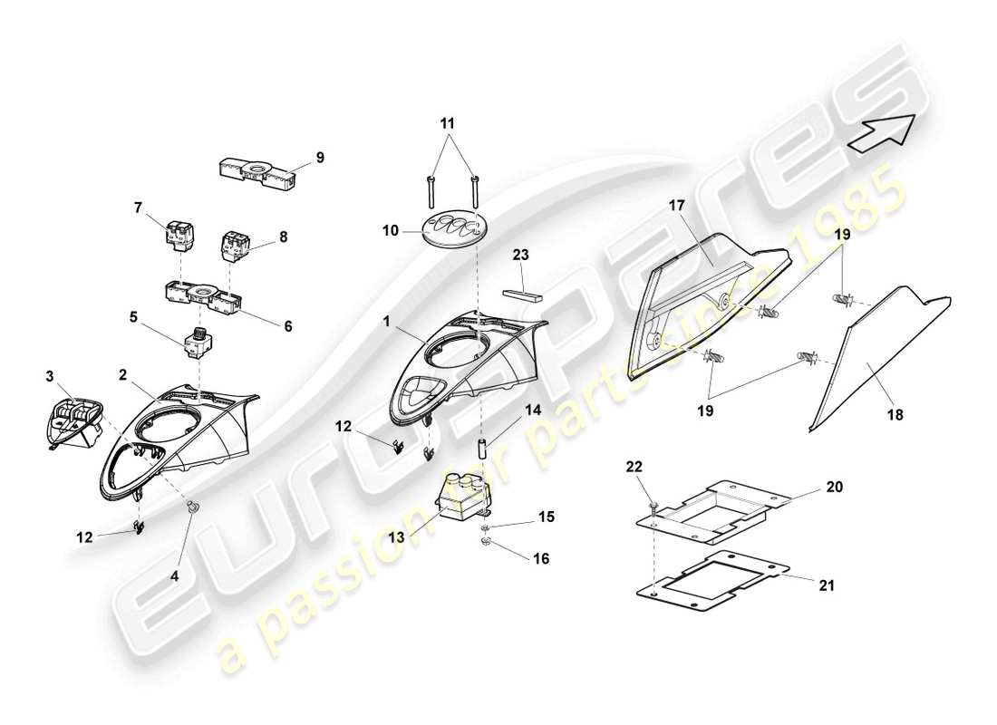 lamborghini lp560-2 coupe 50 (2014) installer. kit pour cent. diagramme des pièces de la console