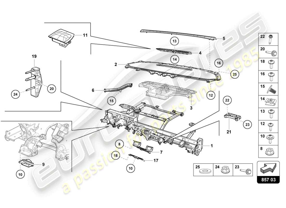 lamborghini tecnica (2023) diagramme des pièces du tableau de bord