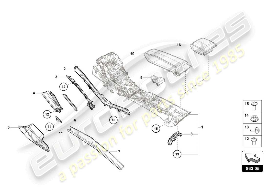 lamborghini 2023 (tecnica) garniture de tunnel schéma des pièces
