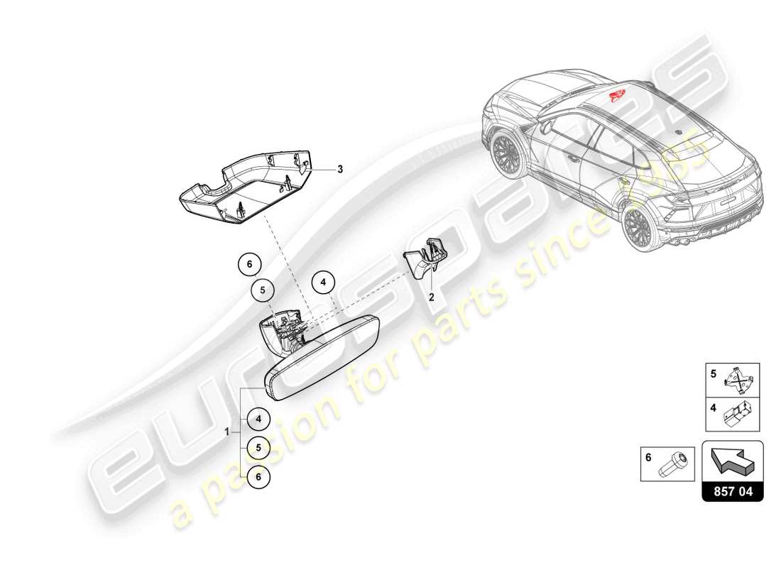 lamborghini urus performante (2024) schéma des pièces du rétroviseur intérieur