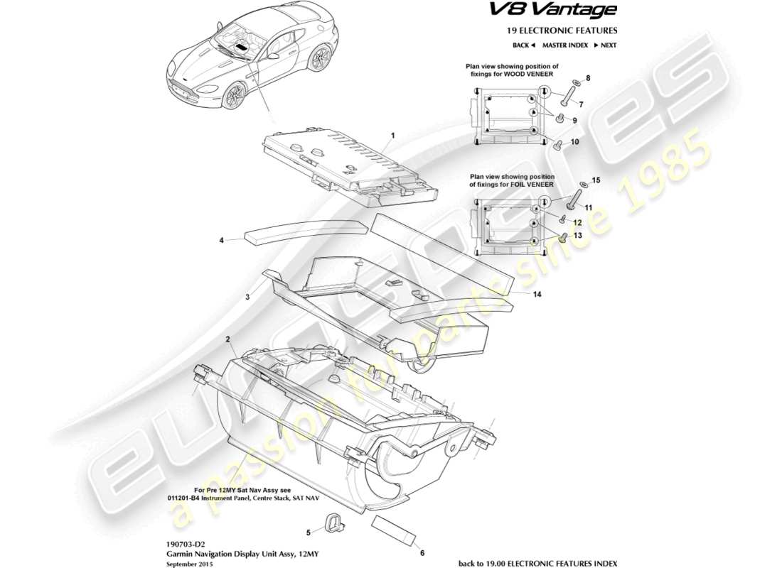 aston martin v8 vantage (2008) affichage de navigation, diagramme de pièce 12my