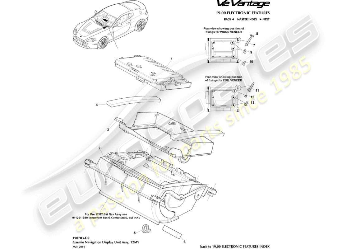 aston martin v12 vantage (2013) affichage de navigation, diagramme de pièce 12my