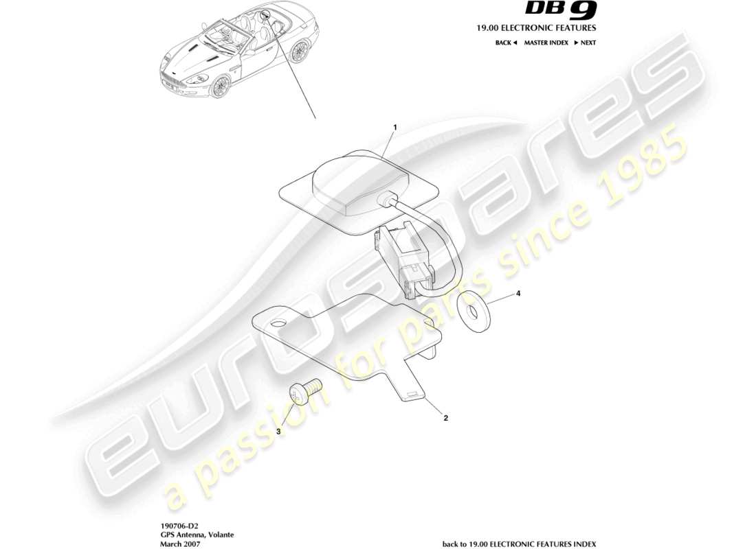 aston martin db9 (2008) antenne gps, diagramme de pièce volante