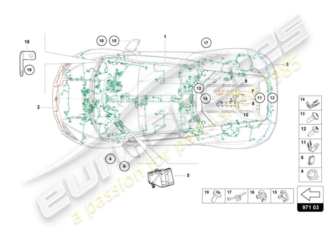 lamborghini evo spyder (2024) centre de câblage schéma des pièces