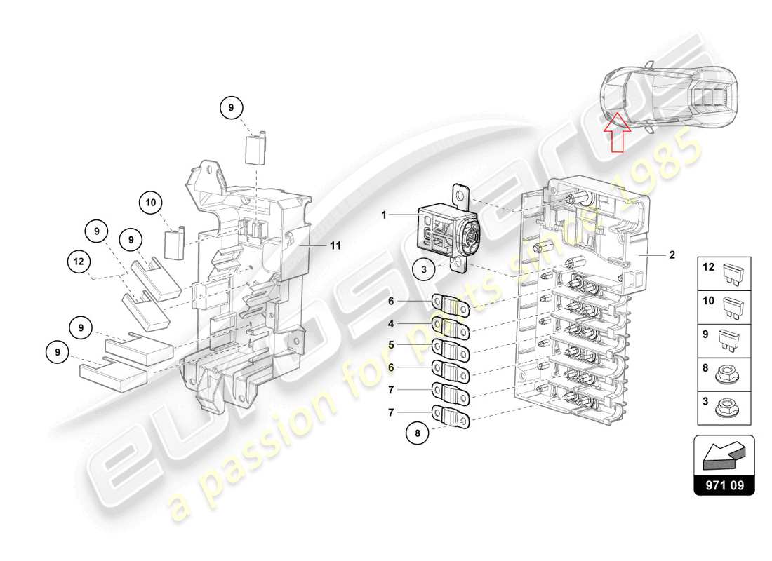 lamborghini evo coupe 2wd (2021) fusibles schéma des pièces