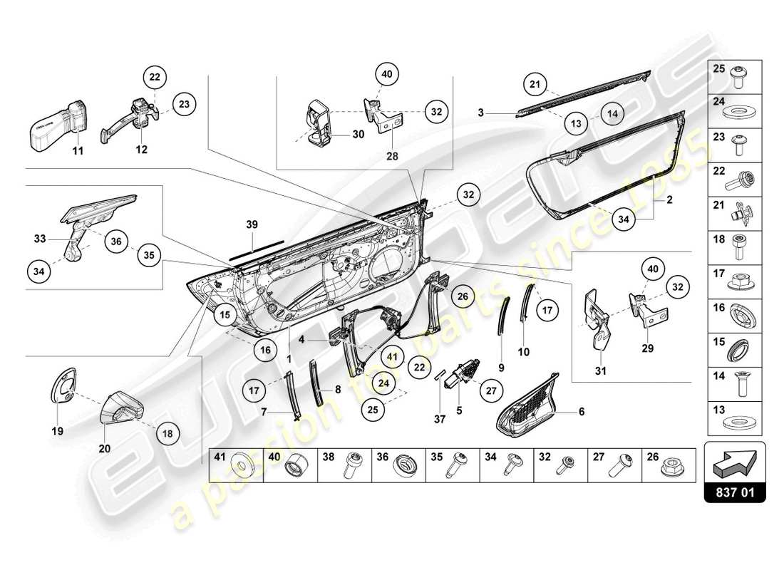lamborghini tecnica (2023) schéma des pièces des portes