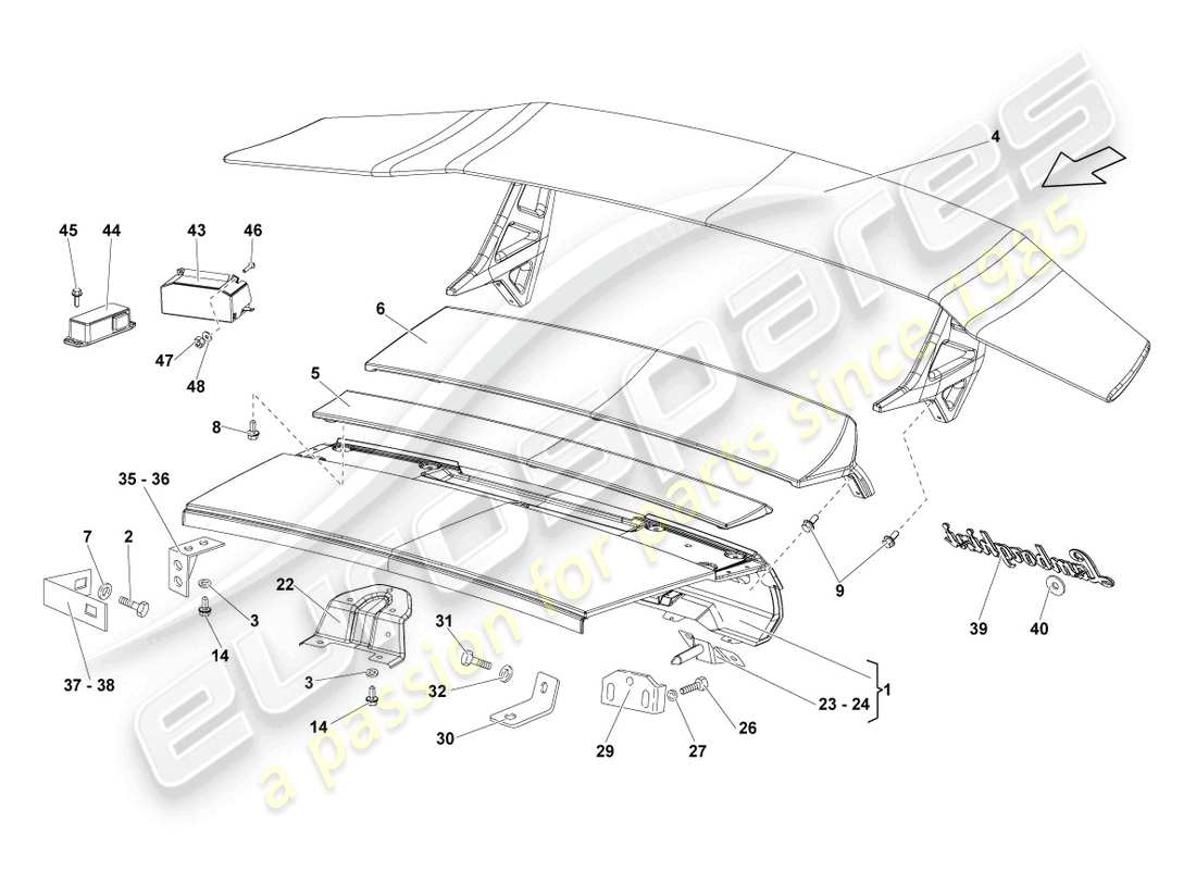 lamborghini lp670-4 sv (2010) volet pour cache moteur arrière schéma des pièces
