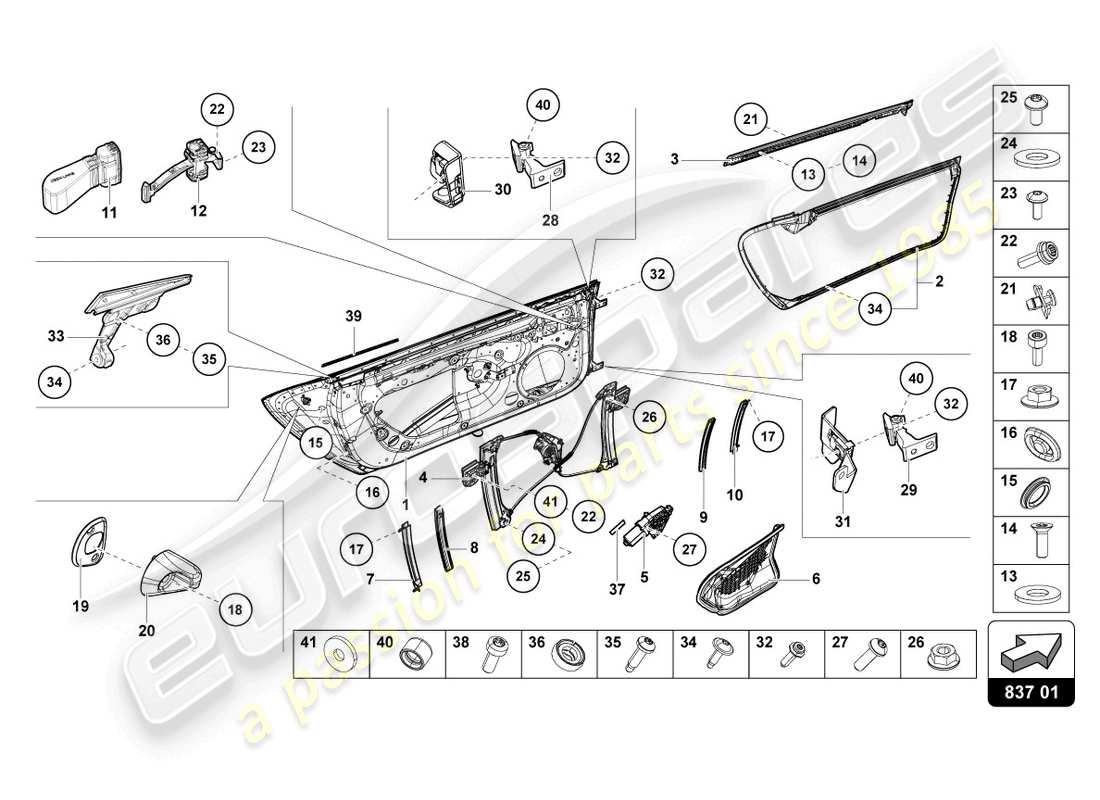 lamborghini evo spyder (2024) schéma des pièces des portes