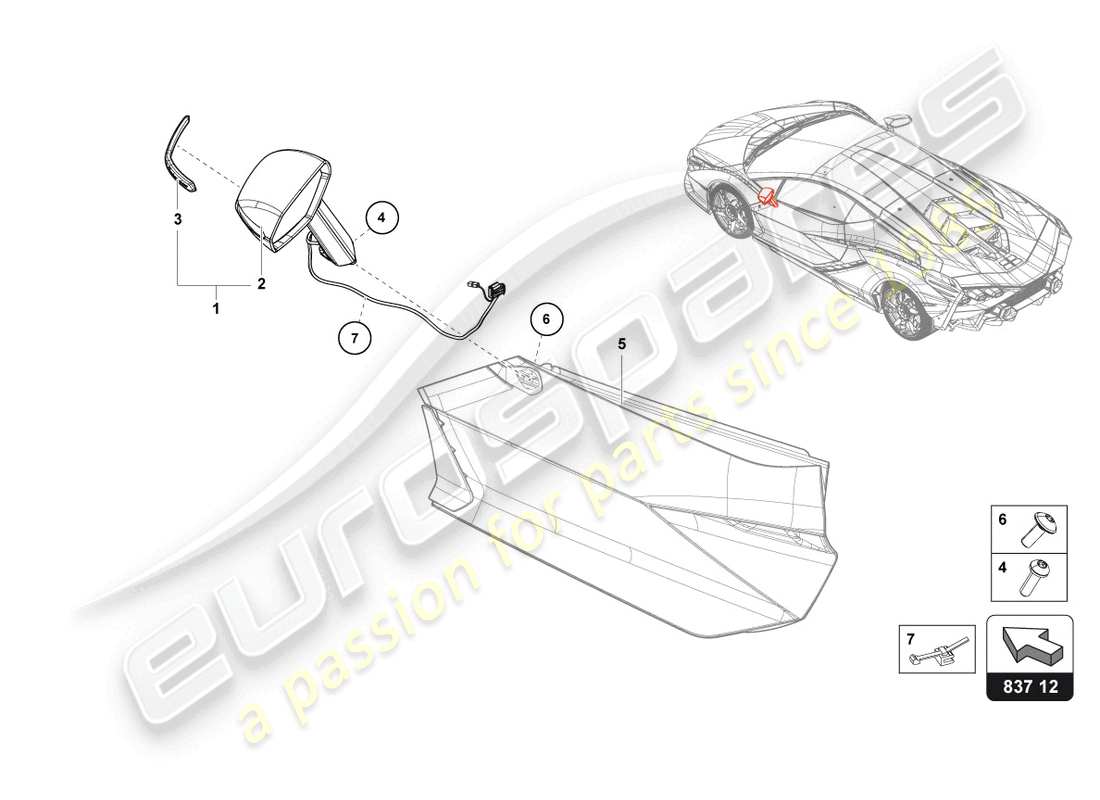 lamborghini sian roadster (2021) miroir extérieur schéma des pièces