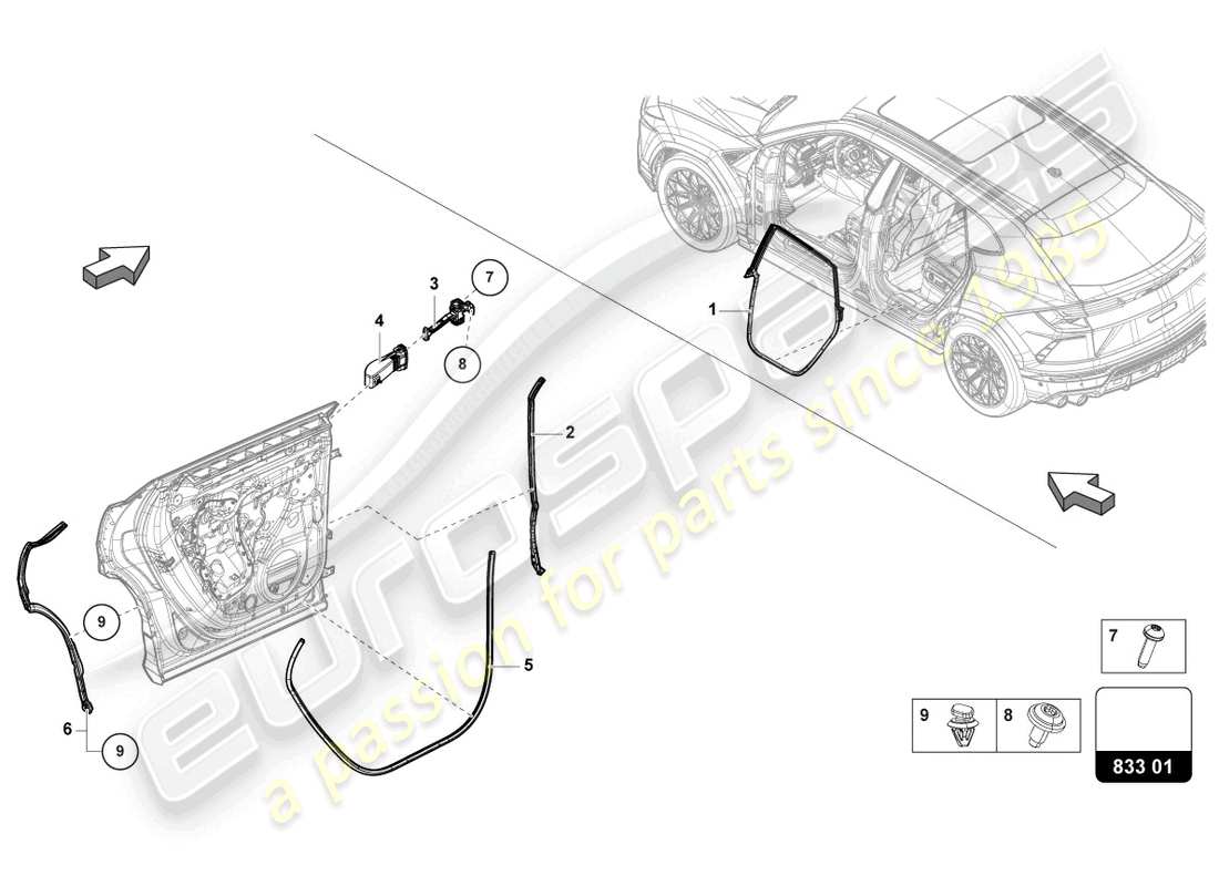 lamborghini urus performante (2024) joint de porte arrière schéma des pièces