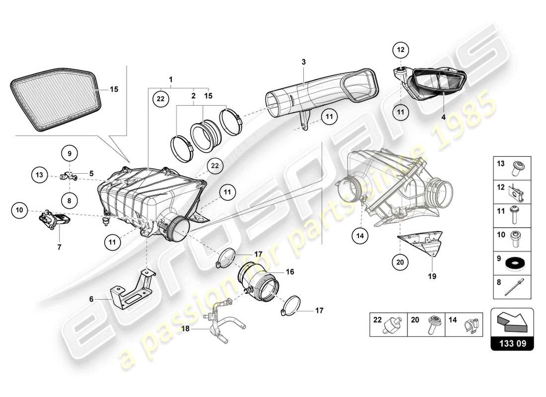 lamborghini 2022 (evo spyder) boîtier de filtre à air schéma des pièces
