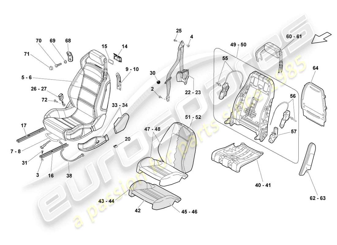 lamborghini lp570-4 sl (2011) siege, complet diagramme de pièce
