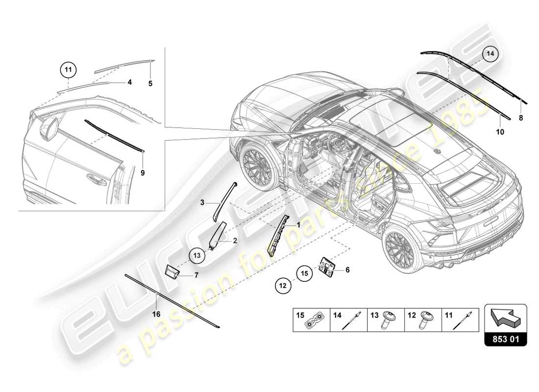 lamborghini urus performante (2024) diagramme des pièces de moulures