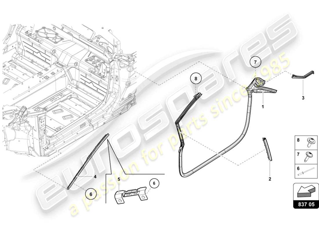 lamborghini evo spyder 2wd (2022) joints de portes avant schéma des pièces