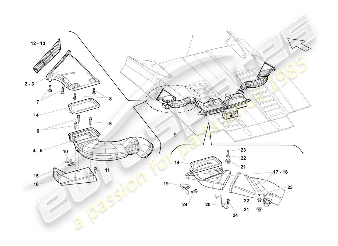 lamborghini lp550-2 spyder (2014) filtre à air avec pièces de raccordement schéma des pièces