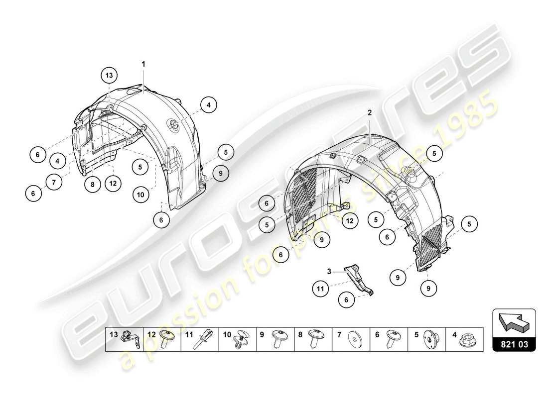 lamborghini evo spyder (2022) garniture de logement de roue schéma des pièces