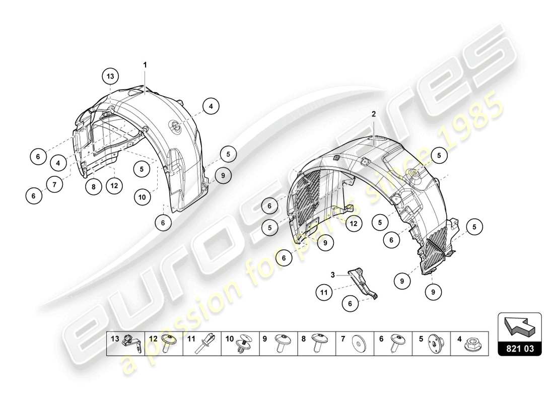 lamborghini evo coupe 2wd (2022) garniture de logement de roue schéma des pièces