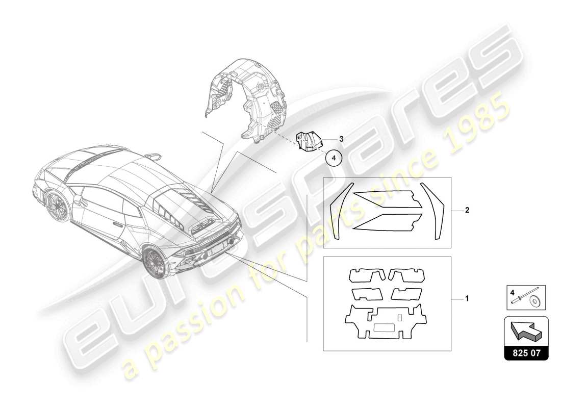 lamborghini evo spyder 2wd (2022) isolation thermique (auto-adhésive) schéma des pièces