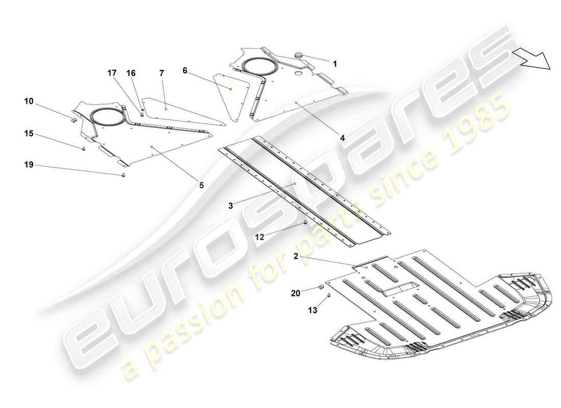 lamborghini gallardo coupe (2004) garniture de sous-casse schéma des pièces