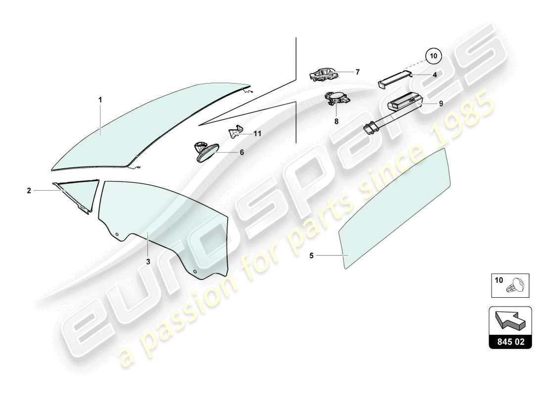 lamborghini evo spyder 2wd (2022) lunettes de fenêtre schéma des pièces