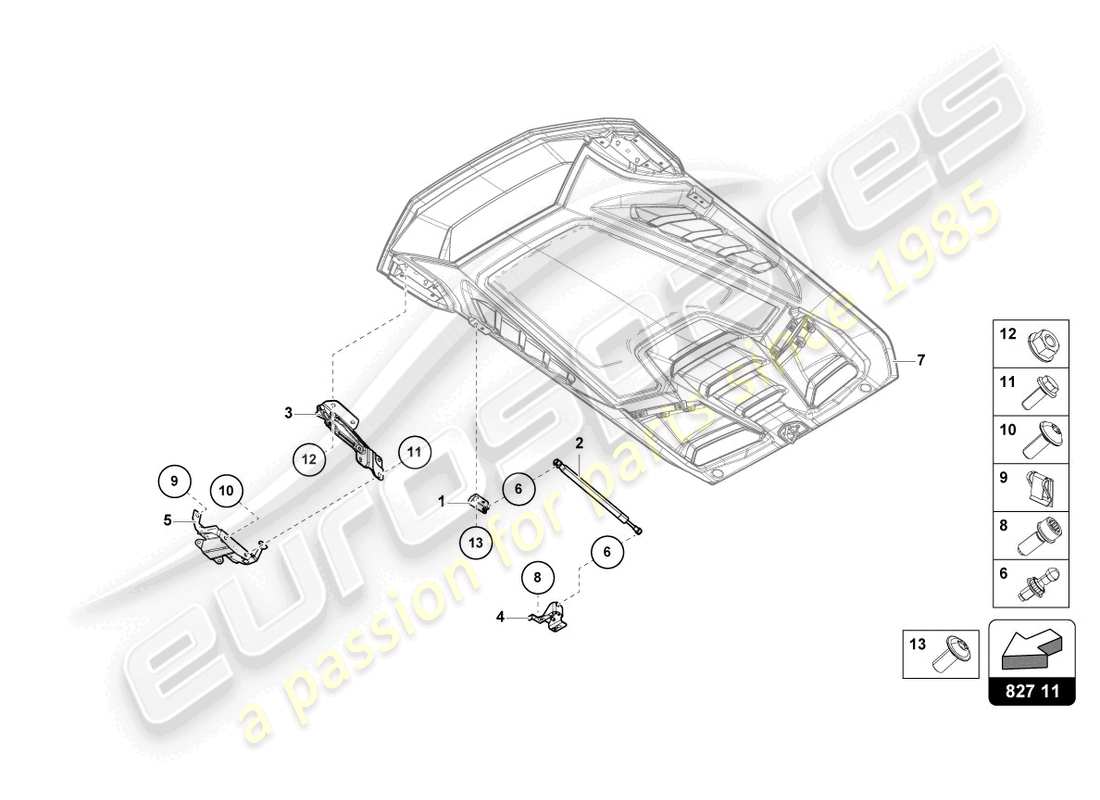 lamborghini tecnica (2023) couvercle moteur avec insp. couverture diagramme de pièce