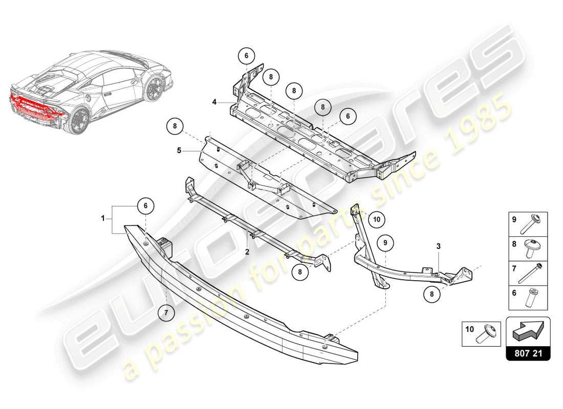 lamborghini tecnica (2023) schéma des pièces du support de pare-chocs