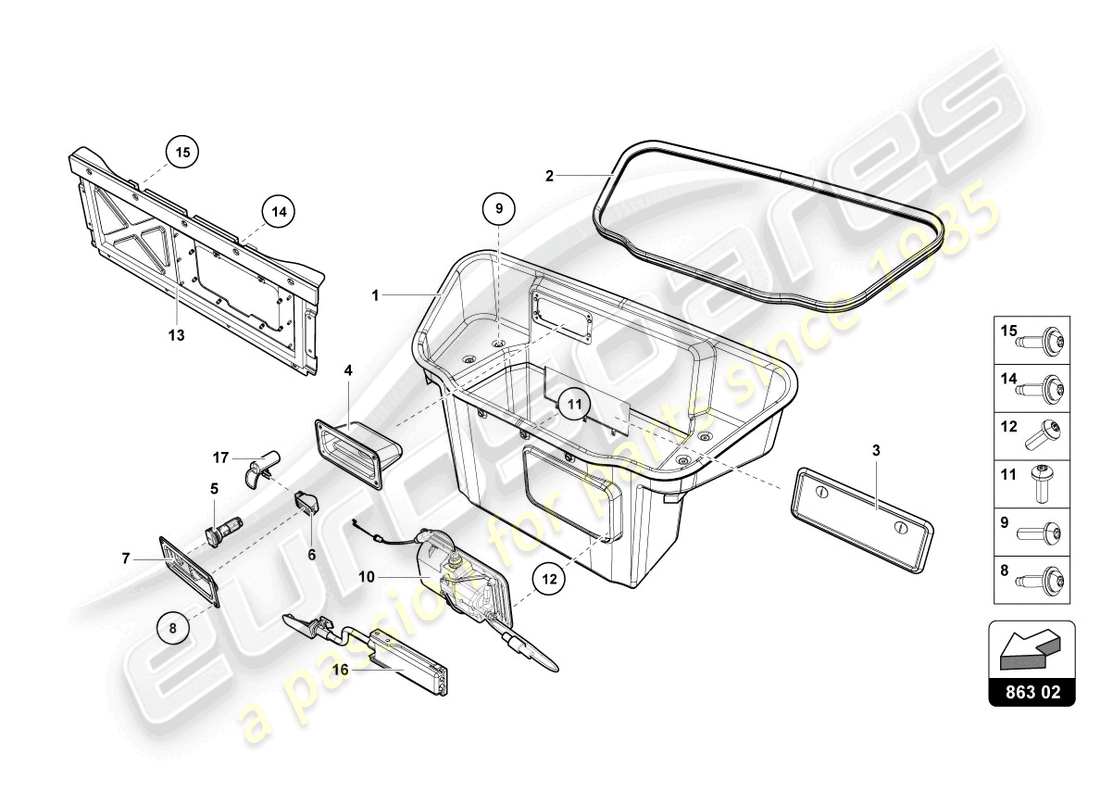 lamborghini evo spyder 2wd (2022) doublure de coffre à bagages schéma des pièces