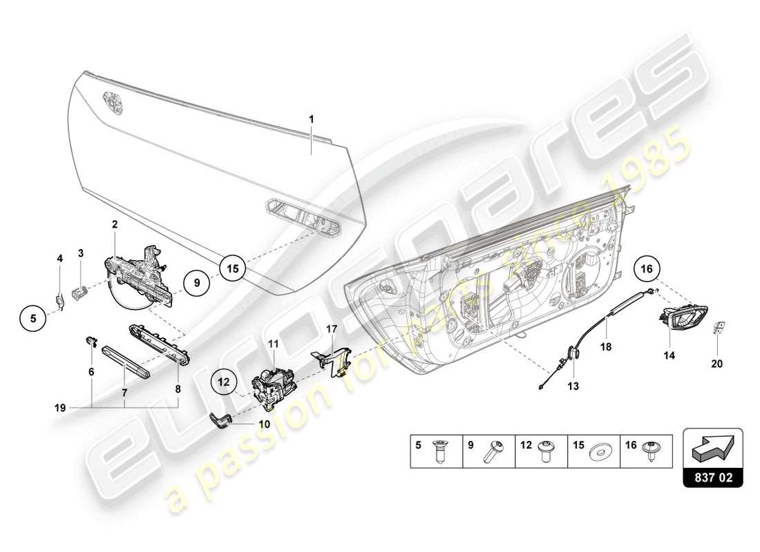 lamborghini evo spyder 2wd (2022) poignées de porte schéma des pièces