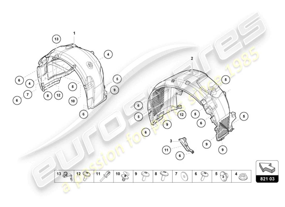 lamborghini evo spyder (2024) garniture de logement de roue schéma des pièces