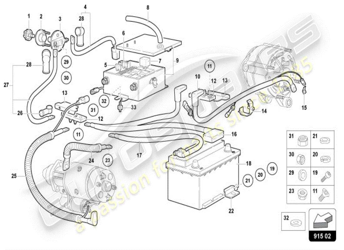 lamborghini diablo vt (1995) diagramme des pièces de la batterie