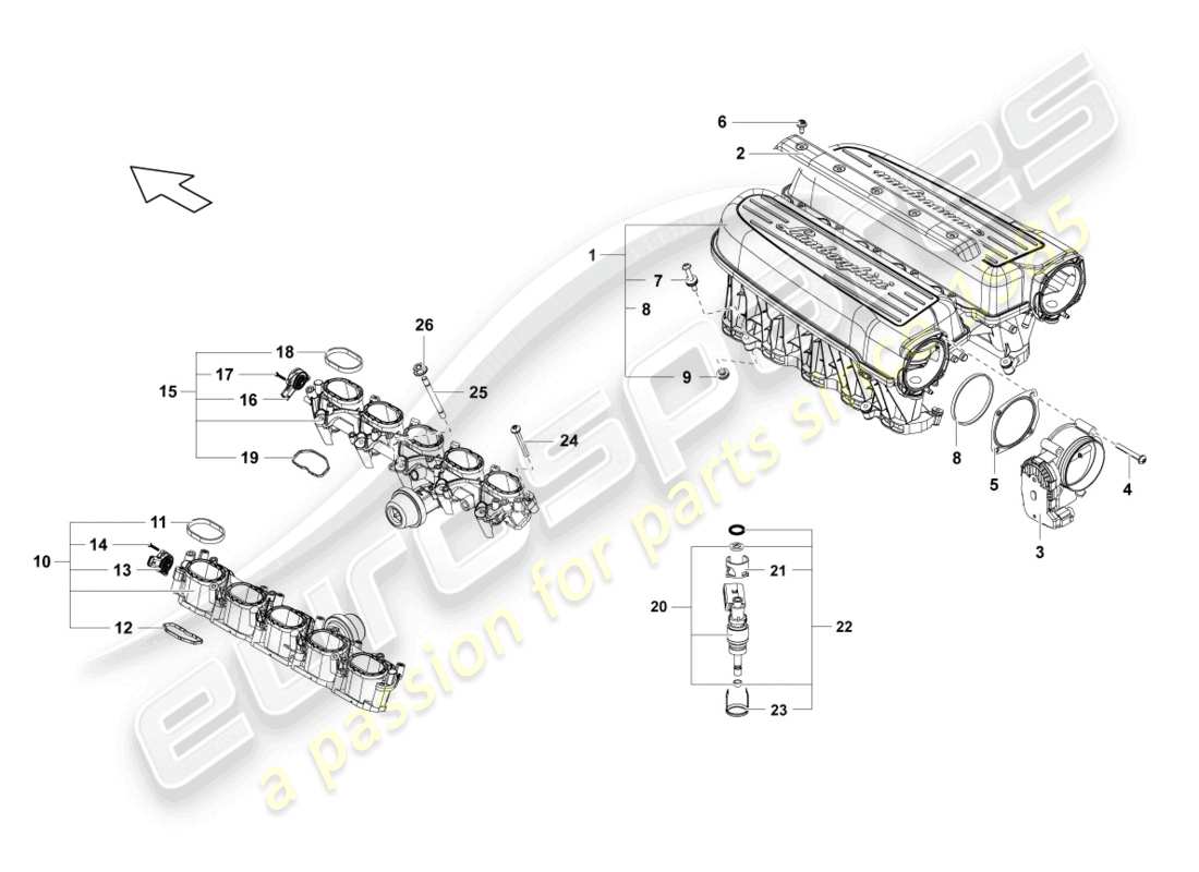 lamborghini blancpain sts (2012) collecteur d'admission schéma des pièces