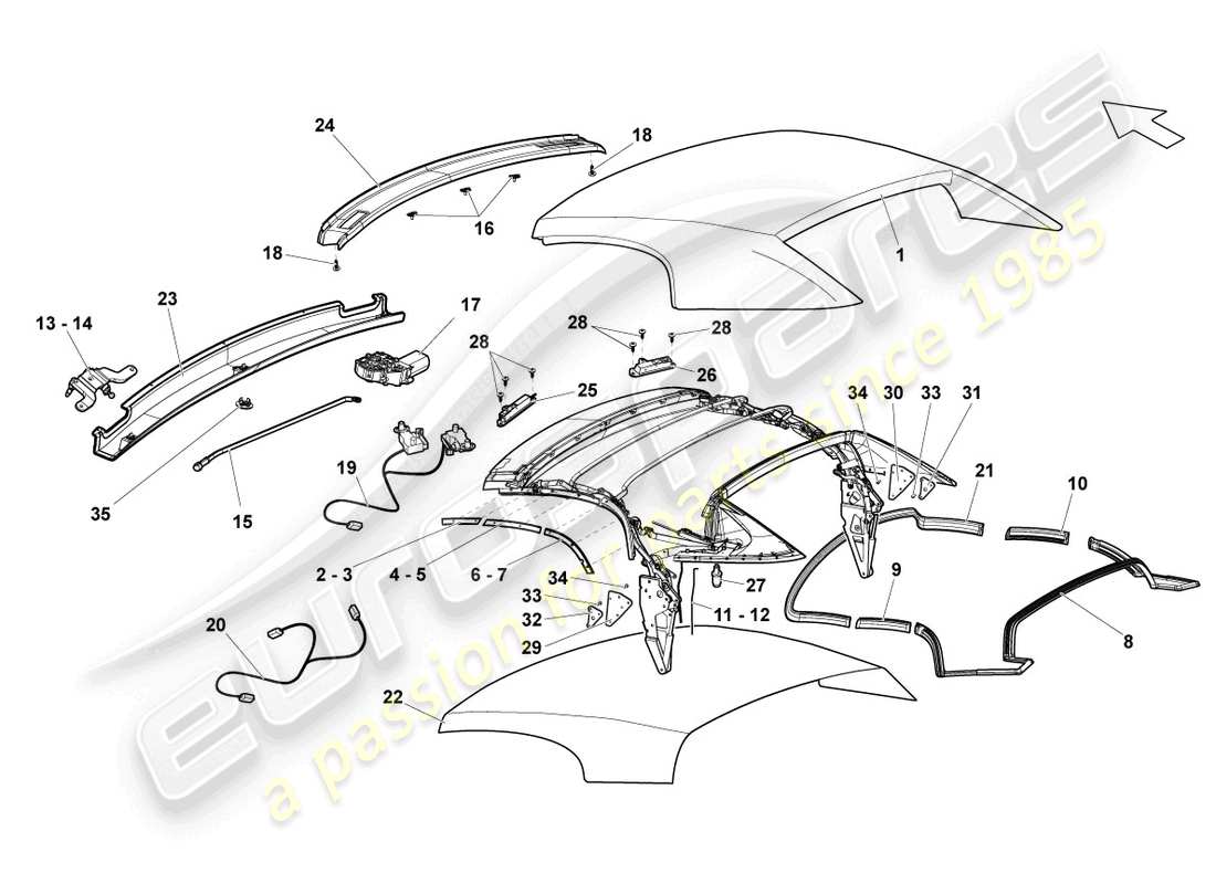 lamborghini lp560-4 spider (2010) couvercle - diagramme de la pièce supérieure