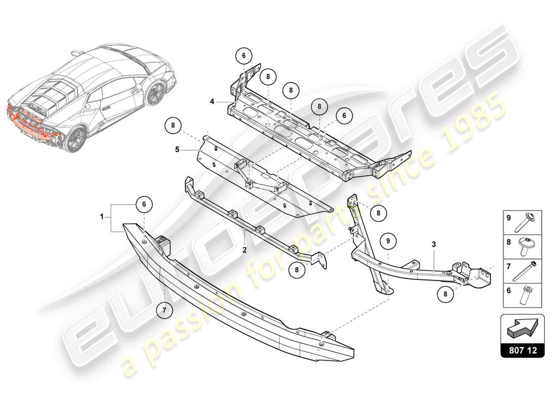 lamborghini evo spyder (2024) schéma des pièces du support de pare-chocs