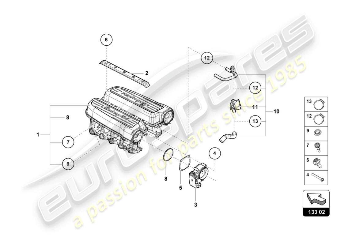 lamborghini evo coupe 2wd (2022) collecteur d'admission schéma des pièces