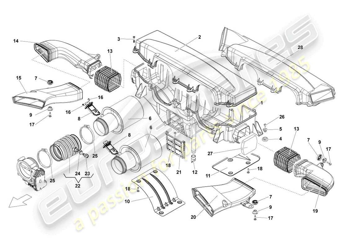 lamborghini blancpain sts (2012) filtre à air avec pièces de raccordement schéma des pièces