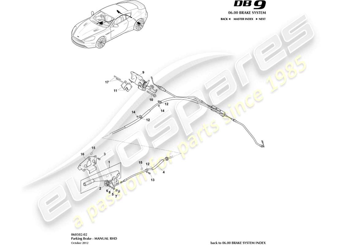 aston martin db9 (2016) frein de stationnement, diagramme de pièces rhd