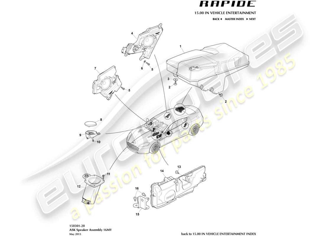 aston martin rapide (2012) haut-parleurs, diagramme de pièces ask