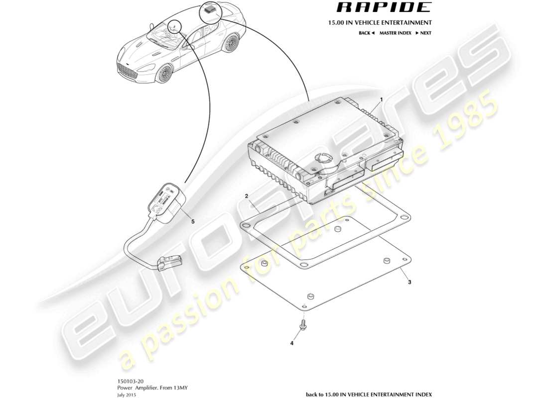 aston martin rapide (2012) amplificateur unique, 13my sur le diagramme de pièce