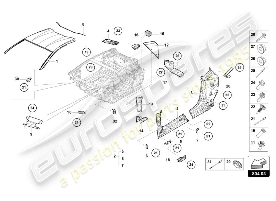 lamborghini sto (2024) renfort de toiture schéma des pièces