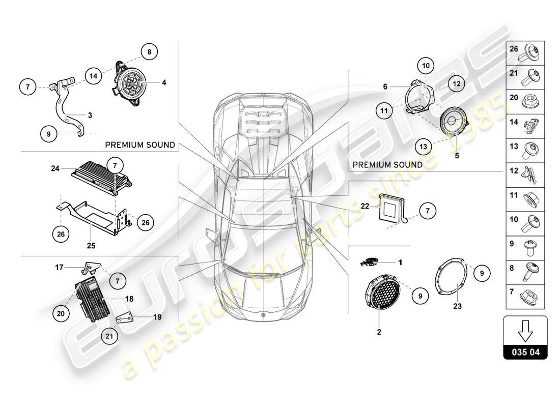 lamborghini evo spyder (2023) unité radio schéma des pièces