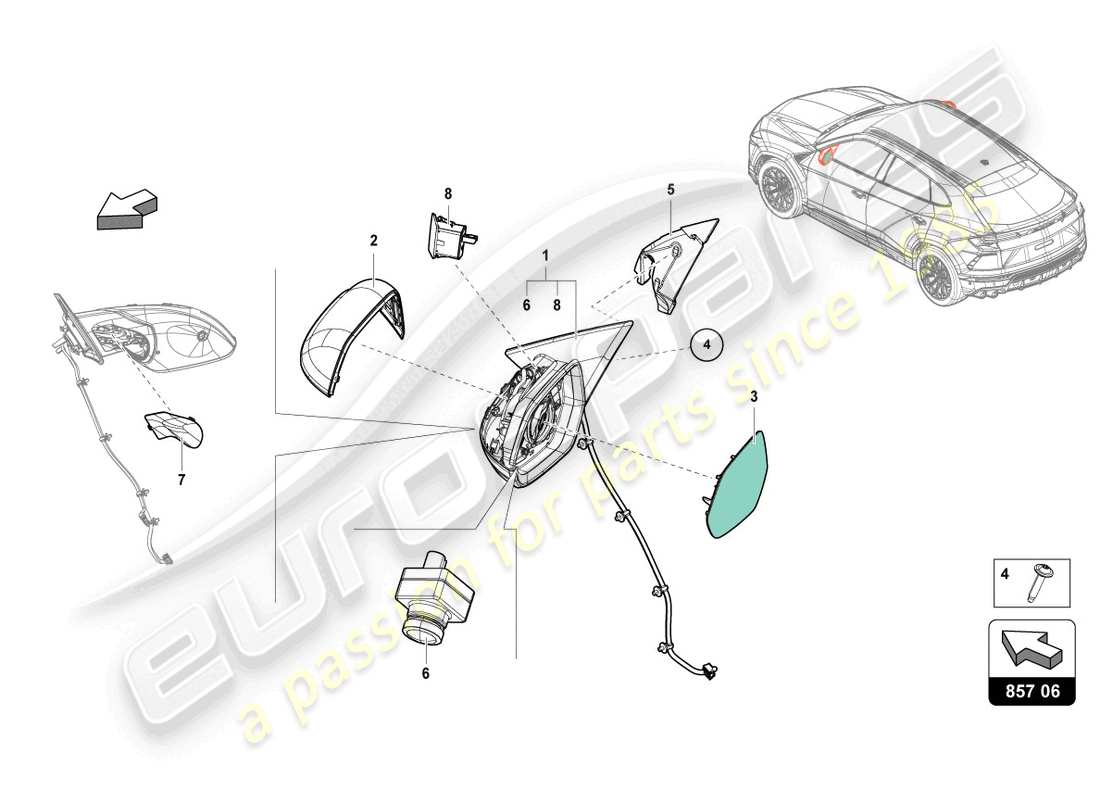 lamborghini urus (2021) miroir extérieur schéma des pièces