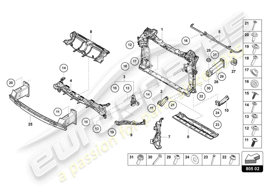 lamborghini urus s (2024) support pour radiateur de refroidissement schéma des pièces