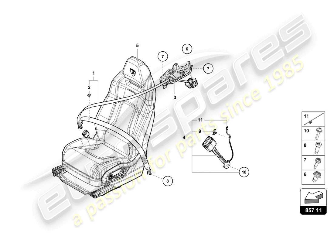 lamborghini urus (2022) ceinture de sécurité à trois points arrière schéma des pièces