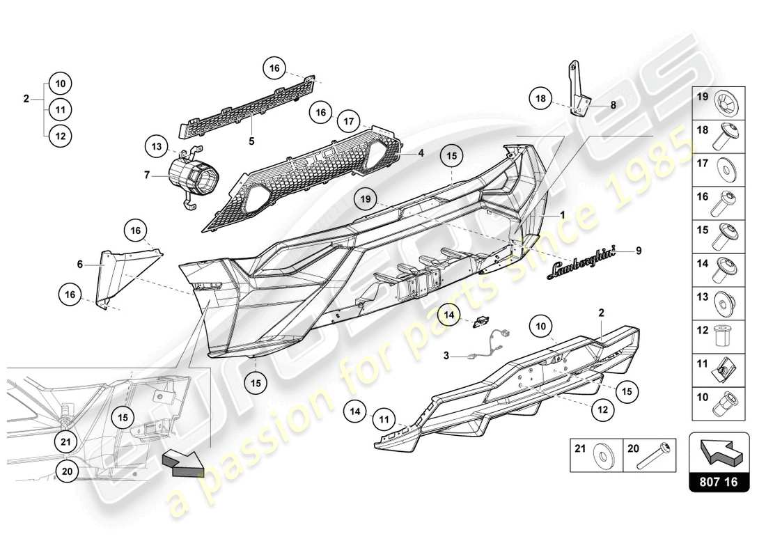 lamborghini sto (2021) pare-choc arrière schéma des pièces
