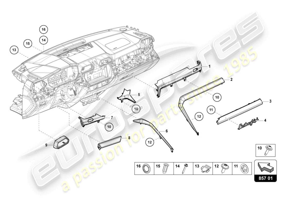 lamborghini urus (2022) panneau de garniture pour panneau de tableau de bord schéma des pièces
