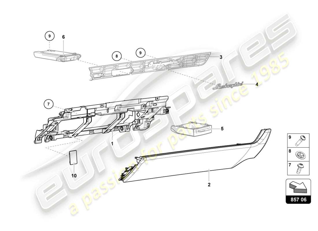 lamborghini tecnica (2024) boîte à gants schéma des pièces