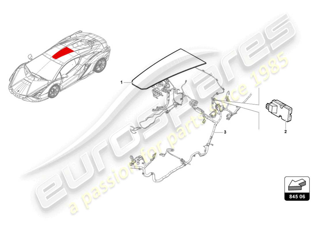 lamborghini countach lpi 800-4 (2022) fenêtre de toit schéma des pièces