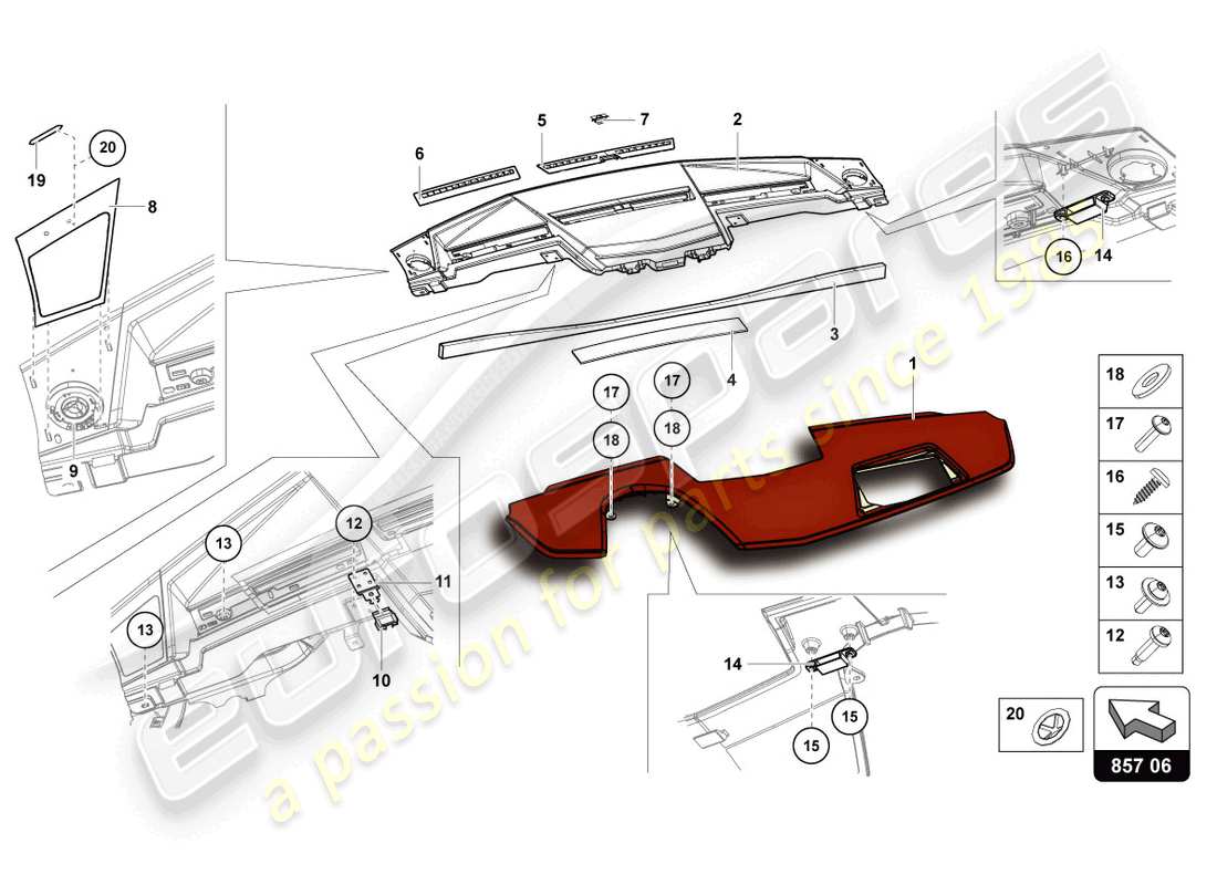 lamborghini countach lpi 800-4 (2022) schéma des pièces du tableau de bord