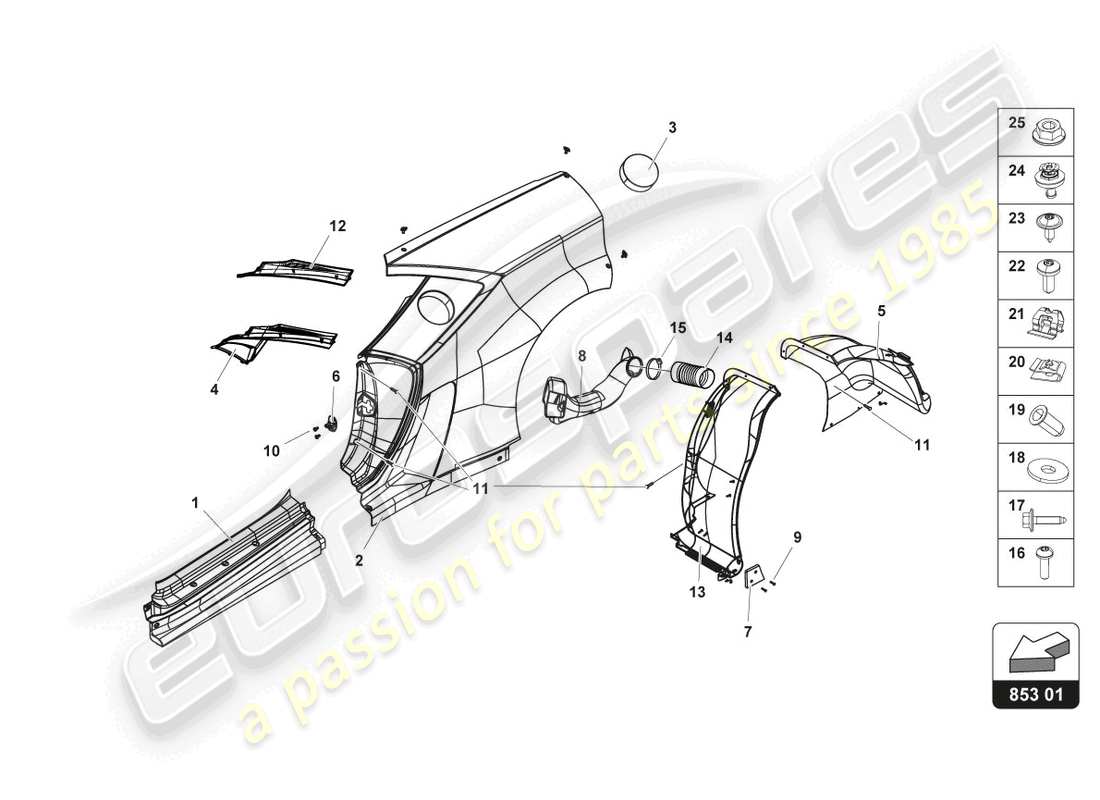 lamborghini 2017 (gt3) carrosserie latérale arrière schéma des pièces